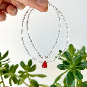 Chic Silver Necklace with Ruby Red Charm